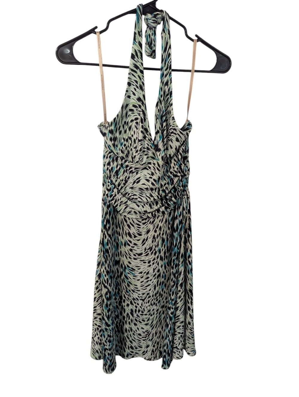 Bcbgmaxazria ,Y2K Halter Print Summer Dress in Mint and Black, Size S